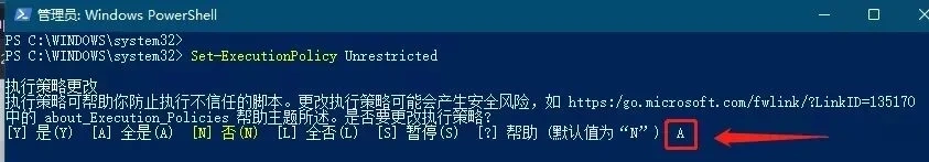 PowerShell 中输入 A 确认修改